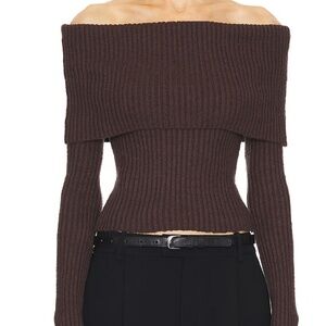 by Marianna Namir Off Shoulder Sweater L'Academie in Chocolate Brown
